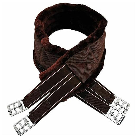 Brown Horse Fleece Lined Padded Girth Synthetic Saddle Jumping Girth Equine Elasticated Ends Soft Faux Fur/Mink/Fleece lined