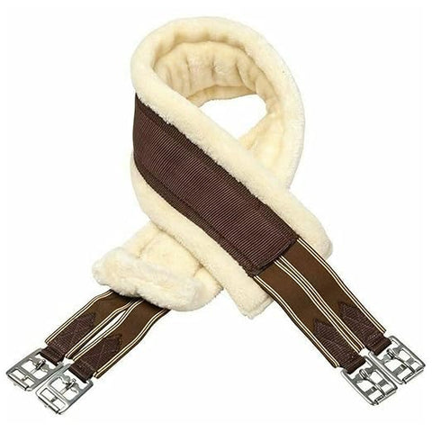 Brown/Cream Horse Fleece Lined Padded Girth Synthetic Saddle Jumping Girth Equine Elasticated Ends Soft Faux Fur/Mink/Fleece lined