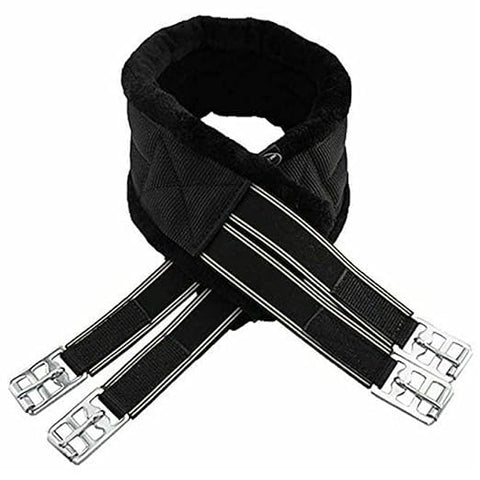 Black Horse Fleece Lined Padded Girth Synthetic Saddle Jumping Girth Equine Elasticated Ends Soft Faux Fur/Mink/Fleece lined