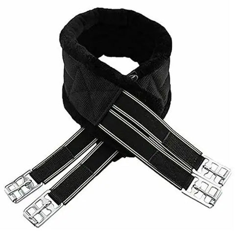 Black Fleece Lined Girth – Elasticated Horse Girth with Faux Fur
