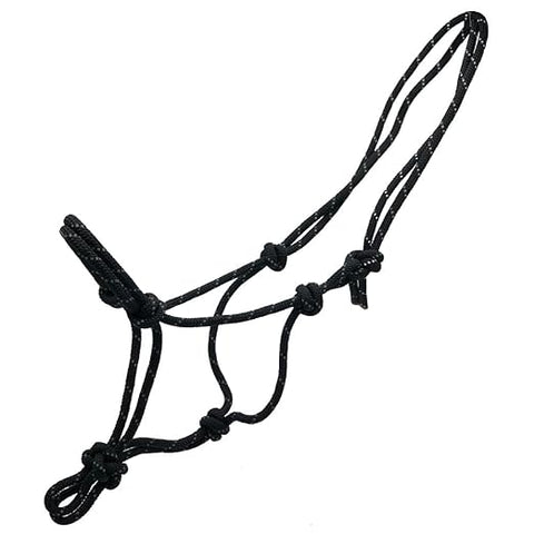 Black Reflective Rope Halter – Horse Head Collar with Reflective Trim