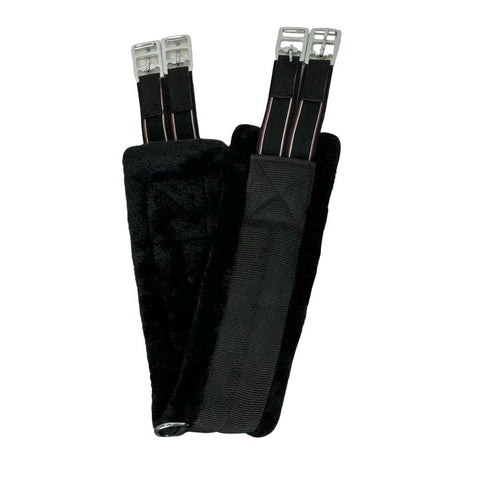 Black Horse Fleece Lined Padded Girth Synthetic Saddle Jumping Girth Equine Elasticated Ends Soft Faux Fur/Mink/Fleece lined