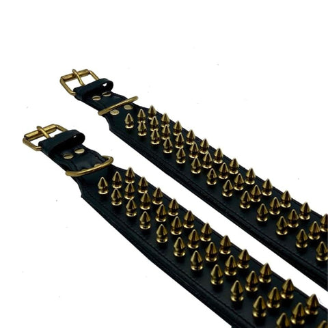 Leather Dog Collar with Gold Spike Studs for Big Dogs