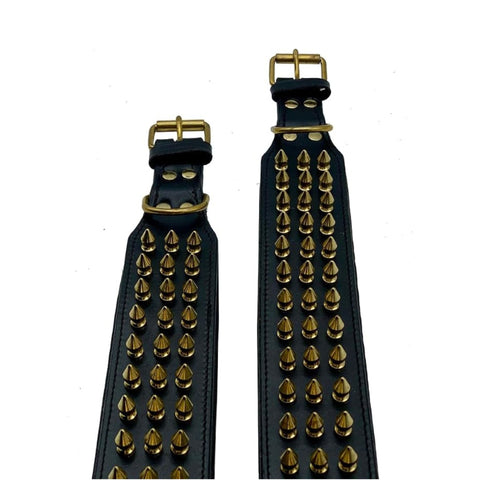 Leather Dog Collar with Gold Spike Studs for Big Dogs