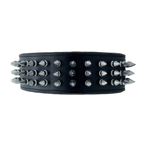 Leather Dog Collar with Silver Spike Studs for Big Dogs