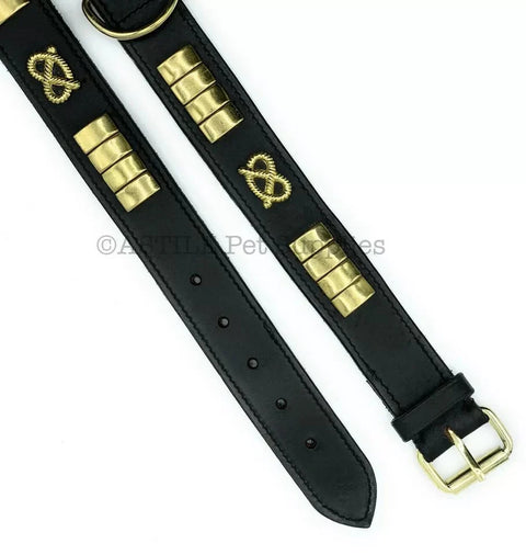 Leather Dog Collar – 1.5" Brass Studded Collar for Staffies