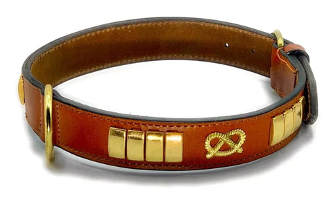 Leather Dog Collar – 1.5" Brass Studded Collar for Staffies