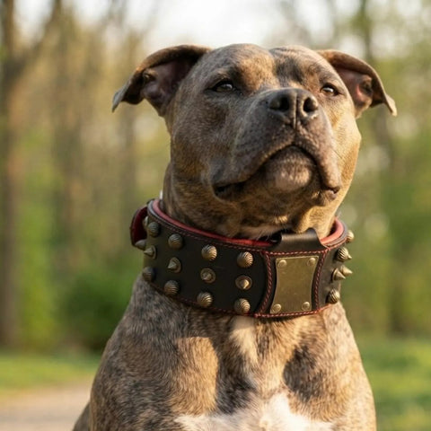 Luxury Handmade Wide Leather Dog Collar with Studs for Big Dogs
