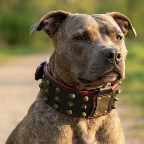 Luxury Handmade Wide Leather Dog Collar with Studs for Big Dogs