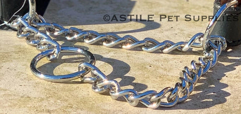 Half Check Choke Adjustable Leather Dog Collar With Chain 1 inch Wide Padded