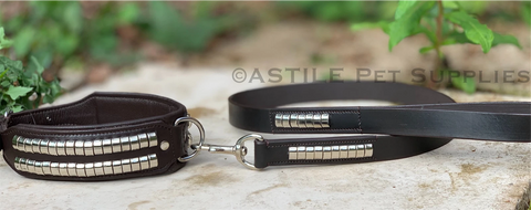 Brown Studded Leather Dog Collar & Lead – Padded Set for Comfort