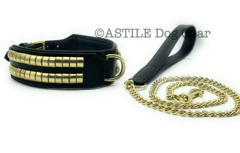 Leather Dog Collar & Chain Lead Set – Studded & Comfortable