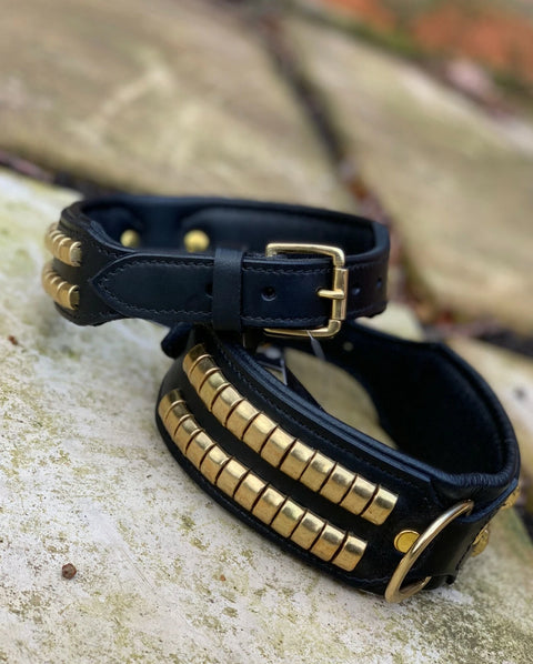 Leather Dog Collar & Chain Lead Set – Studded & Comfortable