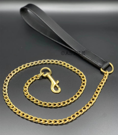 Leather Dog Collar & Chain Lead Set – Studded & Comfortable