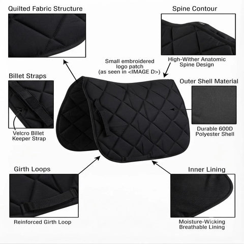 Dressage Saddle Pad – High Wither Anatomical Quilted Saddle Pad with Ear Bonnet